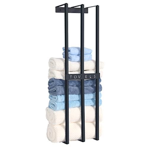 Affogato Towel Racks for Bathroom Wall Mounted, 3 Bar Metal Bath Towel Holder for Rolled Bath Towels, Hand Towels, Face Towels Bathroom Towel Storage High Stability Black