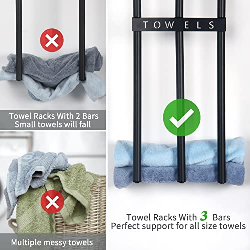 Affogato Towel Racks for Bathroom Wall Mounted, 3 Bar Metal Bath Towel Holder for Rolled Bath Towels, Hand Towels, Face Towels Bathroom Towel Storage High Stability Black