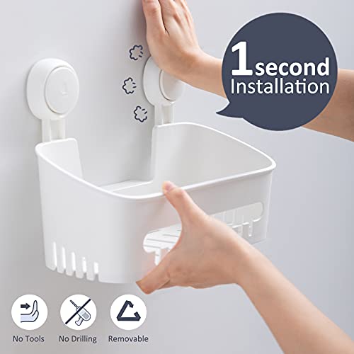 TAILI Suction Shower Caddy 2 Pack & Suction Hooks 4 Pack, Bathroom Shower Basket Wall Mounted Shower Organizer Shelf for Shampoo, Body Wash, Conditioner, Shower Accessories, Drill-Free Removable