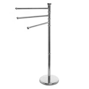 MyGift 38 Inch Silver Metal Freestanding Towel Rack for Bathroom with 3 Swivel Arms and Sturdy Round Base