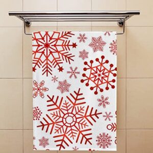 Vantaso Bath Hand Towels Set of 2 Christmas Red White Snowflakes Soft and Absorbent Washcloths Kitchen Hand Towel for Bathroom Hotel Gym Spa