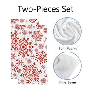 Vantaso Bath Hand Towels Set of 2 Christmas Red White Snowflakes Soft and Absorbent Washcloths Kitchen Hand Towel for Bathroom Hotel Gym Spa