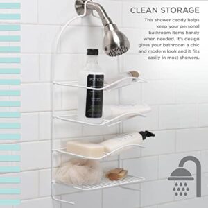 Bath Bliss Shower 4 Tier Shower Caddy | 4 Tier Shelves | Soap Dish Holder | Razor Slots | Wash Cloth Hook | Loofah Hook | White | Rust Resistant | Bathroom Accessories