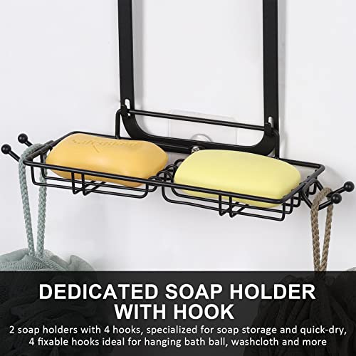 Tuenort Hanging Shower Organizer for Bathroom, Over Head Shower Caddy Basket with Hooks, 3 Layers Bathroom Storage Rack Shelf Over Shower Head, Soap Holderr, Rustproof & Durable - Black