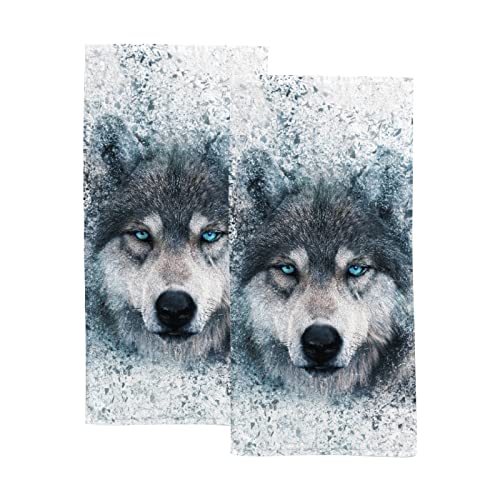 Bath Hand Kitchen Towels Wolf Dish Towel Washcloth 2 Pack Soft Quick Dry Super Absorbent Bathroom