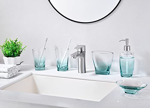 Rzoeox Bathroom Accessory Set, Lead-Free Glass 5-Piece Bath Ensemble Gift Includes Soap Dispenser,Toothbrush Holder, Tumbler, Soap Dish for Home, Office, Superior Hotel, Gradient Lake Green