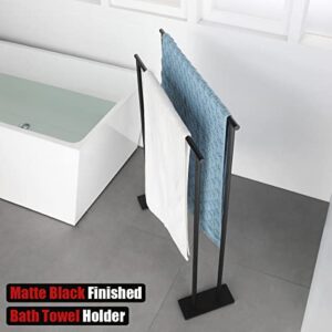 JQK Bath Towel Bar Free Standing Black, 30 Inch Stand Double Towel Rack Holder Shelf for Bathroom Floor, Matte Black, BTH120L30-PB
