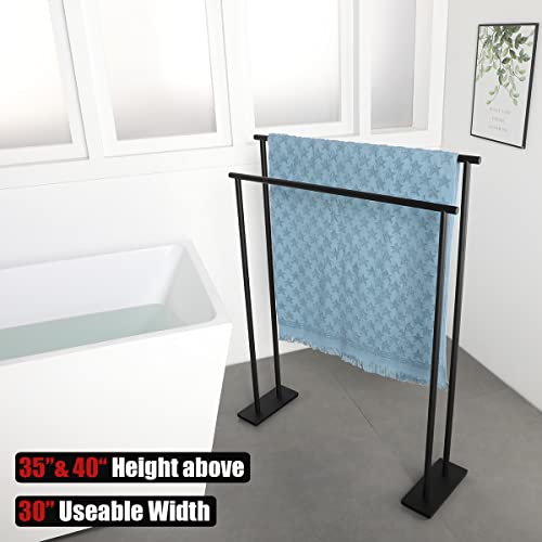 JQK Bath Towel Bar Free Standing Black, 30 Inch Stand Double Towel Rack Holder Shelf for Bathroom Floor, Matte Black, BTH120L30-PB