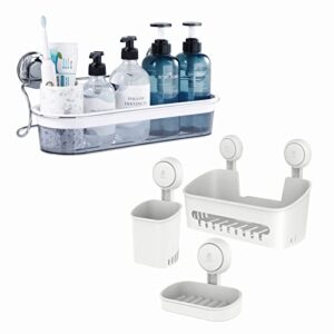 leverloc shower caddy suction cup set no-drilling extended chromed & plastic bathroom caddy shower shelf suction basket powerful heavy duty waterproof shower organizer for bathroom & kitchen