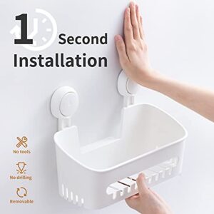 LEVERLOC Shower Caddy Suction Cup Set NO-Drilling Extended Chromed & Plastic Bathroom Caddy Shower Shelf Suction Basket Powerful Heavy Duty Waterproof Shower Organizer for Bathroom & Kitchen