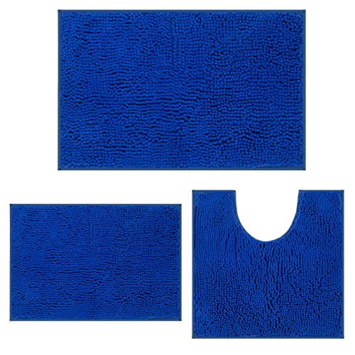 RUN HELIX Bathroom Rugs Sets 3 Piece,Bath Rugs for Bathroom, Bath Mats, Bathroom Sets,Extra Soft and Absorbent Shaggy Rugs, Bath Mat Set for Tub, Shower, and Bathroom,Royal Blue