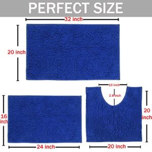 RUN HELIX Bathroom Rugs Sets 3 Piece,Bath Rugs for Bathroom, Bath Mats, Bathroom Sets,Extra Soft and Absorbent Shaggy Rugs, Bath Mat Set for Tub, Shower, and Bathroom,Royal Blue