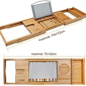 Bamboo Bathtub Caddy Tray, Expandable Bath Tray for Luxury Bath, Wooden Tub Tray with Reading Rack or Tablet Holder, Phone & Wine Glass Holder