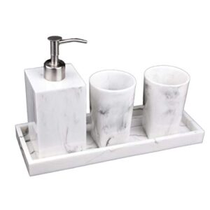 bathroom accessories set, faux marble 4piece complete resin bath accessories set with soap dispenser, toothbrush cup, tray gift set luxury bath accessory