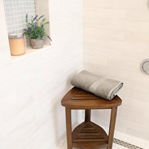 ALA TEAK Wood Bath Spa Shower Stool Corner Bench Stool Fully Assembled