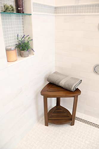 ALA TEAK Wood Bath Spa Shower Stool Corner Bench Stool Fully Assembled