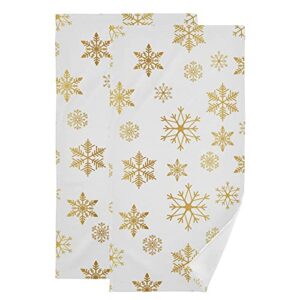 vdsrup winter golden snowflakes hand towels christmas xmas bath towel set of 2 small bathroom towels soft guest face towel thin kitchen decorations tea dish towels 14x28 in