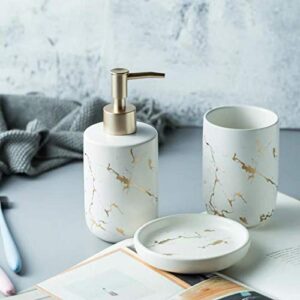 getsing ceramics bathroom accessories set - creative bath set with toothbrush holder, soap dish, lotion dispenser, tooth mug (white（three piece）)