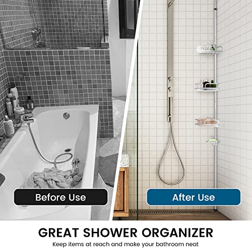 Giantex Shower Caddy Tension Pole - Bathroom Shower Organizer Rustproof Aluminum Rack w/ 3 Storage Baskets & 1 Soap Tray, 4-Tier Shower Shelf for Bathtub Shampoo Accessories, 5 to 9 ft Height, Silver