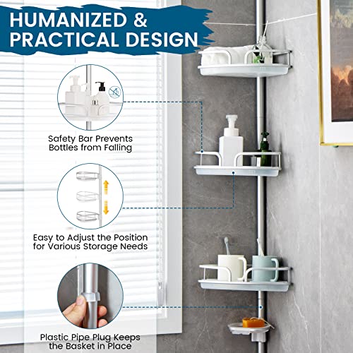 Giantex Shower Caddy Tension Pole - Bathroom Shower Organizer Rustproof Aluminum Rack w/ 3 Storage Baskets & 1 Soap Tray, 4-Tier Shower Shelf for Bathtub Shampoo Accessories, 5 to 9 ft Height, Silver