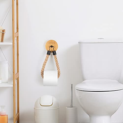 Bambouandco, Bamboo Toilet roll Holder, Without Drilling or with Drilling, Bathroom or Toilet Decoration, Hemp Rope, Handmade.