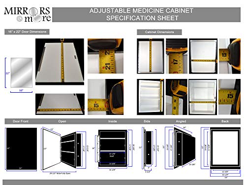 Mirrors and More 16" x 22" Medicine Cabinets for Bathroom with Mirror - Frameless Pencil Edge, Recessed, Modern Home Décor, Polish Edge, Adjustable Shelves