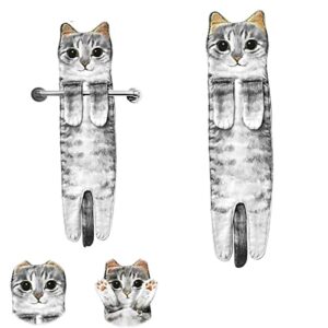 yeikbuxa cat hand towels for bathroom kitchen, soft and absorbent, cat gifts cute decorative cat decor hanging washcloths face towels, funny gifts for cat lovers（grey）