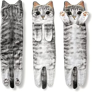 Yeikbuxa Cat Hand Towels for Bathroom Kitchen, Soft and Absorbent, Cat Gifts Cute Decorative Cat Decor Hanging Washcloths Face Towels, Funny Gifts for Cat Lovers（Grey）