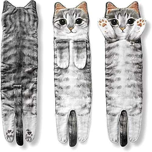 Yeikbuxa Cat Hand Towels for Bathroom Kitchen, Soft and Absorbent, Cat Gifts Cute Decorative Cat Decor Hanging Washcloths Face Towels, Funny Gifts for Cat Lovers（Grey）