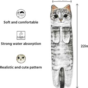 Yeikbuxa Cat Hand Towels for Bathroom Kitchen, Soft and Absorbent, Cat Gifts Cute Decorative Cat Decor Hanging Washcloths Face Towels, Funny Gifts for Cat Lovers（Grey）