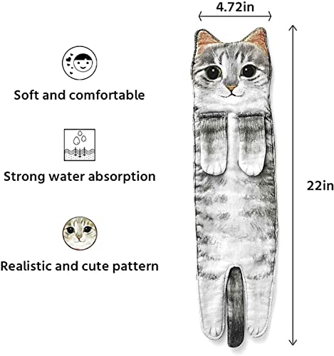 Yeikbuxa Cat Hand Towels for Bathroom Kitchen, Soft and Absorbent, Cat Gifts Cute Decorative Cat Decor Hanging Washcloths Face Towels, Funny Gifts for Cat Lovers（Grey）