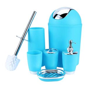 cocoarm bathroom accessories set, 6 piece plastic bath ensemble gift set bath set plastic cup, toothbrush holder, soap holder, lotion bottles, bins, toilet brush bathroom set (blue)