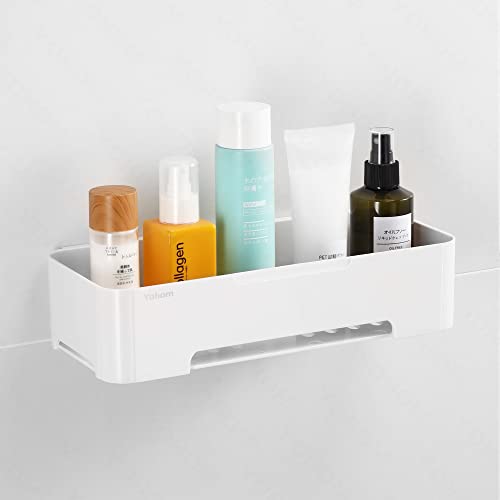 YOHOM Adhesive Shower Caddy Shelf For Bathroom Wall Plastic Shampoo Holder For Shower Storage Organizer Caddy Basket White