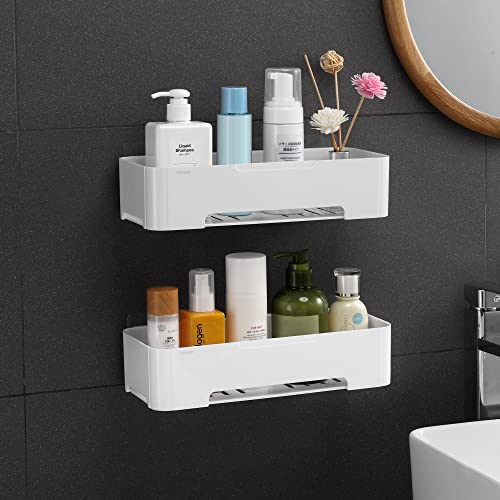 YOHOM Adhesive Shower Caddy Shelf For Bathroom Wall Plastic Shampoo Holder For Shower Storage Organizer Caddy Basket White