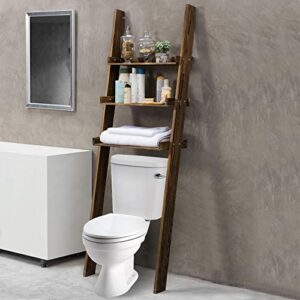mygift 3-tier dark brown wood over-the-toilet leaning bathroom ladder shelf