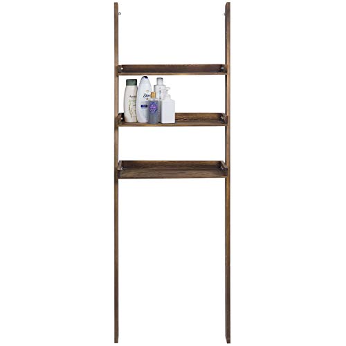 MyGift 3-Tier Dark Brown Wood Over-The-Toilet Leaning Bathroom Ladder Shelf