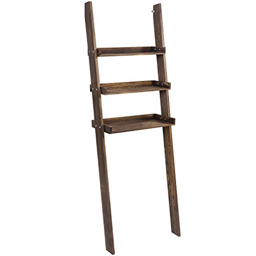 MyGift 3-Tier Dark Brown Wood Over-The-Toilet Leaning Bathroom Ladder Shelf