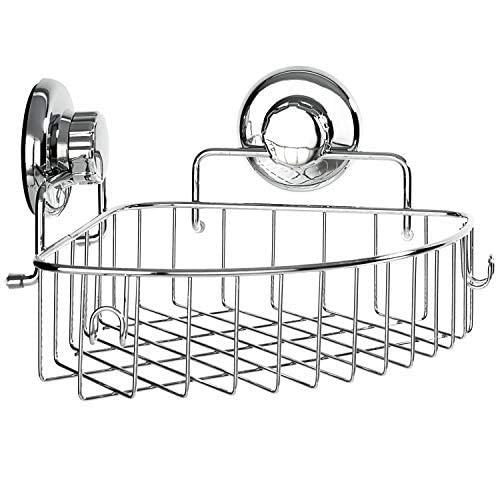 HASKO accessories - Corner Shower Caddy with Suction Cup - Stainless Steel Basket for Bathroom Storage (Chrome)