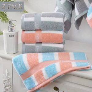 PUPOPIK 100% Cotton Bath Hand Towels, Fashion Striped Face Towel, Highly Absorbent Soft Luxury Towel for Bathroom,Set of 2, 14 x 30 Inch (Grey-White Stripes)