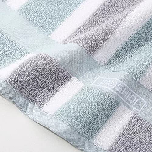 PUPOPIK 100% Cotton Bath Hand Towels, Fashion Striped Face Towel, Highly Absorbent Soft Luxury Towel for Bathroom,Set of 2, 14 x 30 Inch (Grey-White Stripes)