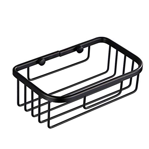 Hemoton Suction Cup Shower Caddy Bath Wall Shelf Stainless Steel Rectangle Basket for Large Shampoo Shower Gel Tiolet Paper Holder Black