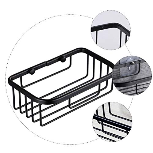 Hemoton Suction Cup Shower Caddy Bath Wall Shelf Stainless Steel Rectangle Basket for Large Shampoo Shower Gel Tiolet Paper Holder Black