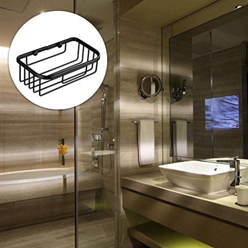 Hemoton Suction Cup Shower Caddy Bath Wall Shelf Stainless Steel Rectangle Basket for Large Shampoo Shower Gel Tiolet Paper Holder Black