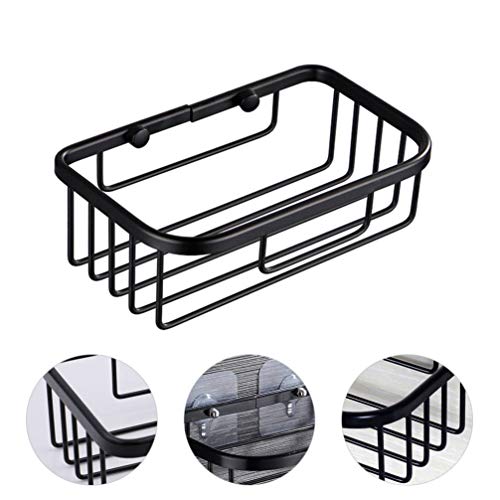 Hemoton Suction Cup Shower Caddy Bath Wall Shelf Stainless Steel Rectangle Basket for Large Shampoo Shower Gel Tiolet Paper Holder Black