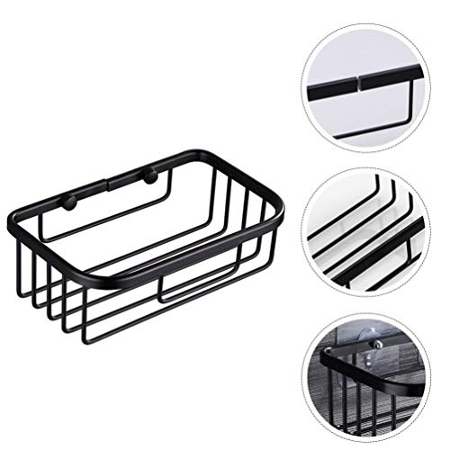 Hemoton Suction Cup Shower Caddy Bath Wall Shelf Stainless Steel Rectangle Basket for Large Shampoo Shower Gel Tiolet Paper Holder Black