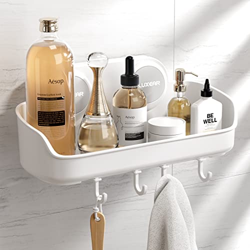 LUXEAR Shower Caddy Suction Cup NO-Drilling Removable Bathroom Shower Shelf Powerful Shower Organizer Max Hold 22lbs Caddy Basket Waterproof & Oilproof Wall Mounted Storage Rack for Bathroom&Kitchen 