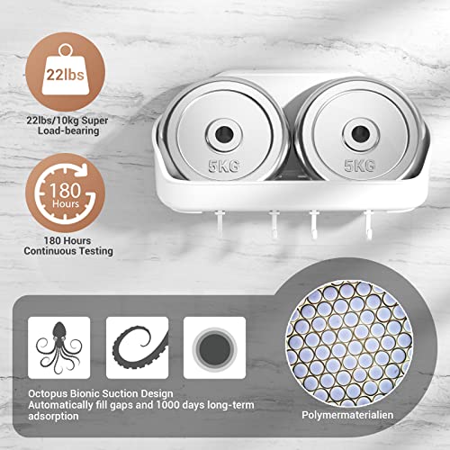 LUXEAR Shower Caddy Suction Cup NO-Drilling Removable Bathroom Shower Shelf Powerful Shower Organizer Max Hold 22lbs Caddy Basket Waterproof & Oilproof Wall Mounted Storage Rack for Bathroom&Kitchen 