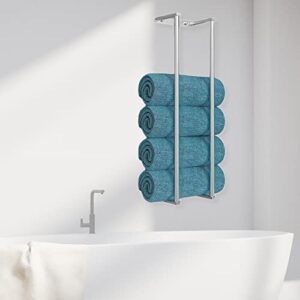 wall towel racks for bathroom, stainless steel bath towel holder wall towel organizer for rolled towels, modern small space bathroom towel storage, towel rack wall mounted towel shelf (silver)