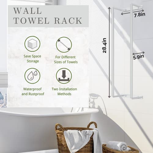 Wall Towel Racks for Bathroom, Stainless Steel Bath Towel Holder Wall Towel Organizer for Rolled Towels, Modern Small Space Bathroom Towel Storage, Towel Rack Wall Mounted Towel Shelf (Silver)