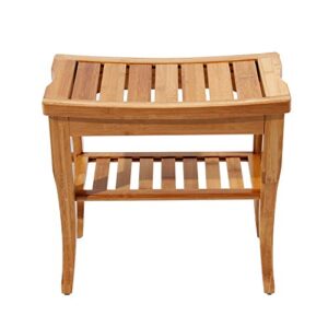 soges Bamboo Shower Bench, Waterproof Shower Stool with Storage Shelf, Wood Bath Organizer Seat, KS-HSJ-04